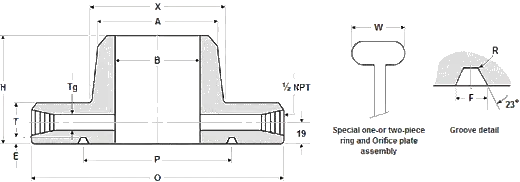 Orifice flange RTJ dimension